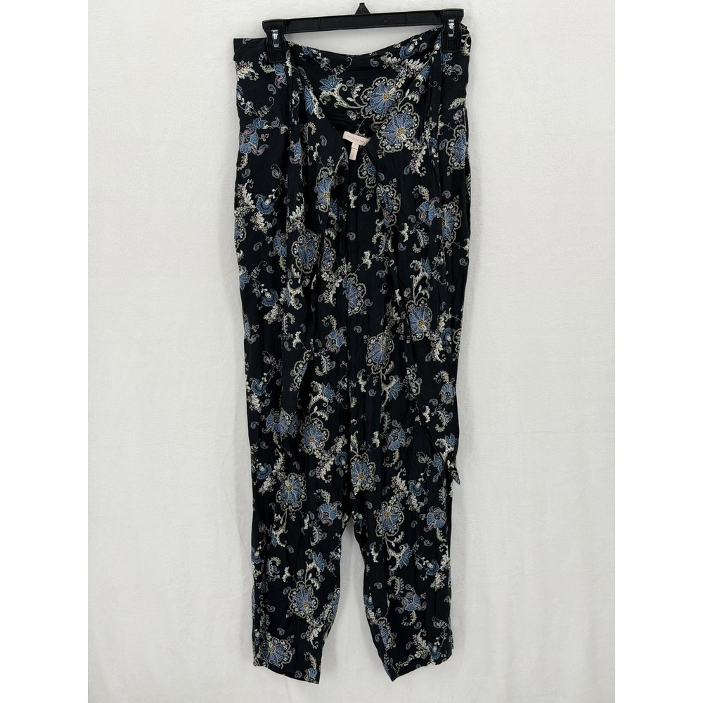 Rebecca Taylor Pants Womens 6 Black Paisley Fleur Dark Floral‎ Silk Blend Boho